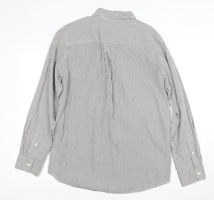 Chaps Men's Grey White Striped Cotton Long Sleeve Button-Up Shirt M