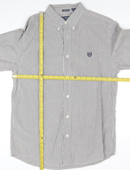 Chaps Men's Grey White Striped Cotton Long Sleeve Button-Up Shirt M