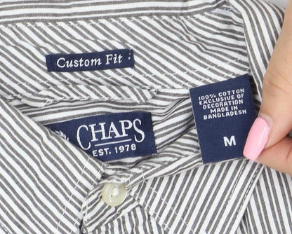 Chaps Men's Grey White Striped Cotton Long Sleeve Button-Up Shirt M