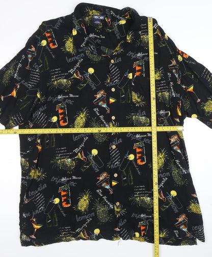 Cherokee Men's Black 2XL Hawaiian Button-Up Shirt Tropical Drinks Print