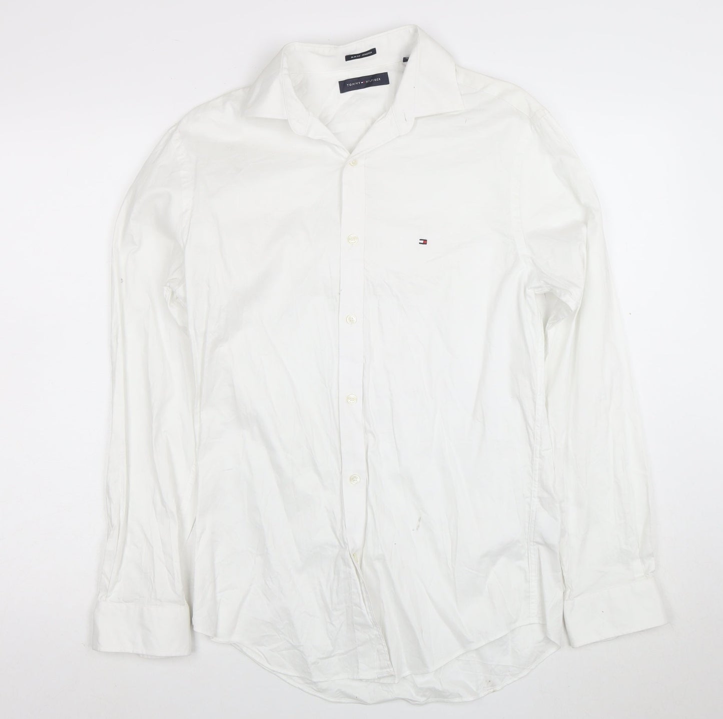 Tommy Hilfiger Men's White Slim Fit Stretch Cotton Long Sleeve Shirt M