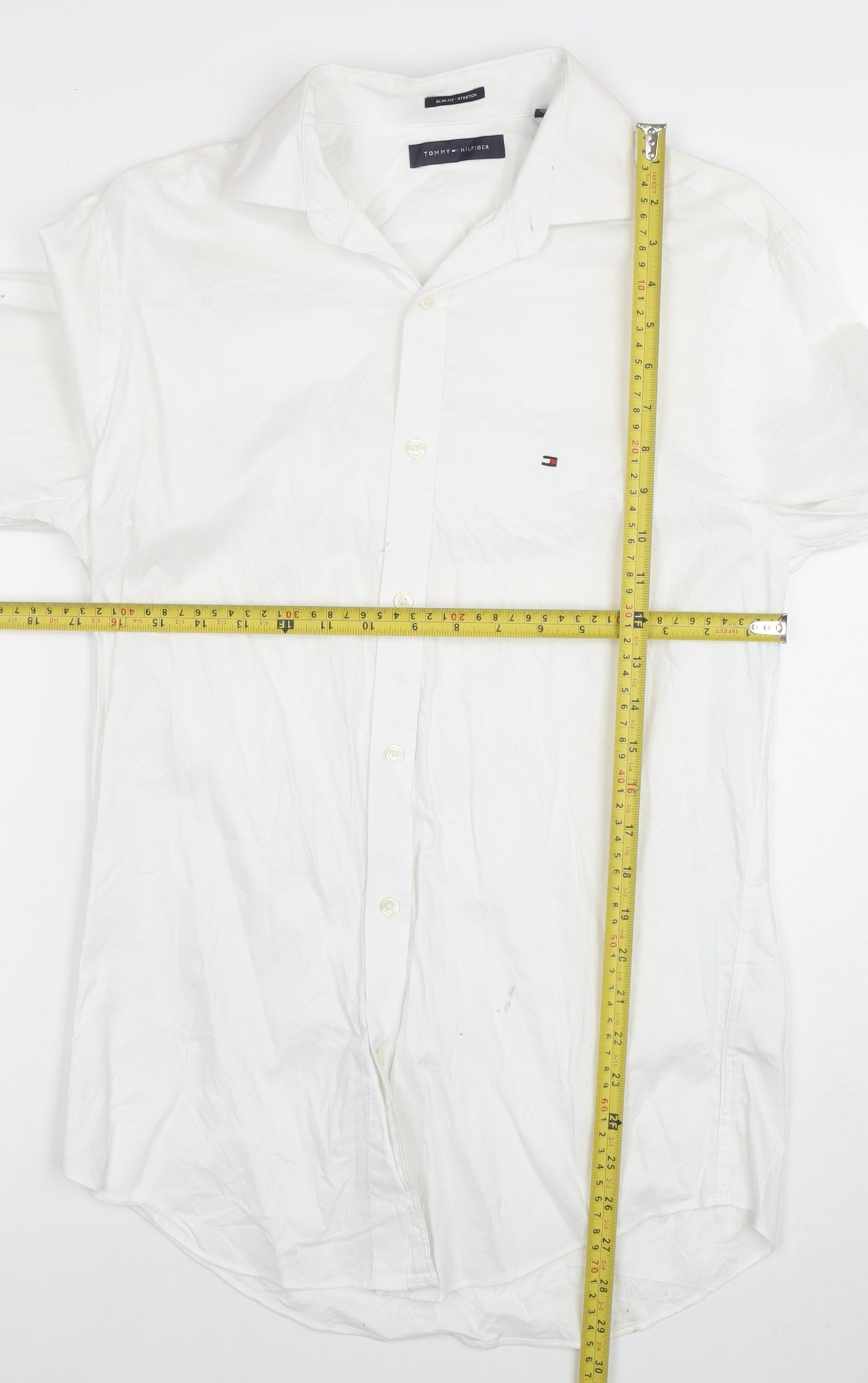 Tommy Hilfiger Men's White Slim Fit Stretch Cotton Long Sleeve Shirt M