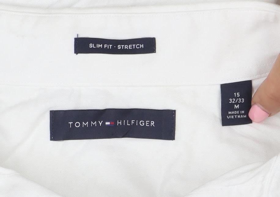 Tommy Hilfiger Men's White Slim Fit Stretch Cotton Long Sleeve Shirt M