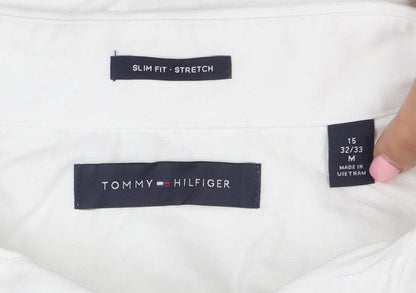 Tommy Hilfiger Men's White Slim Fit Stretch Cotton Long Sleeve Shirt M