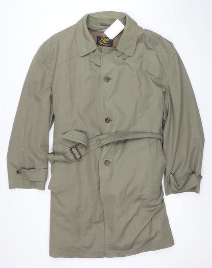 Elite Model Men's Green 44in Belted Trench Coat Cotton Blend