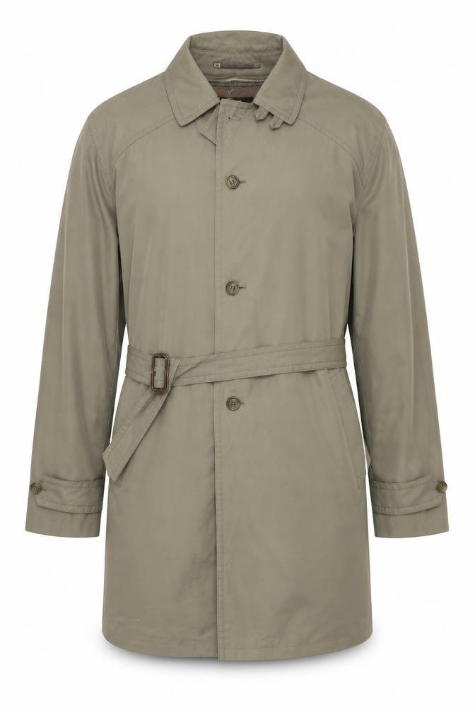 Elite Model Men's Green 44in Belted Trench Coat Cotton Blend