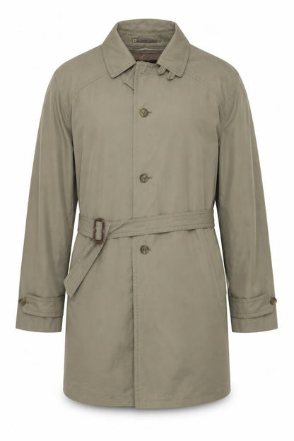 Elite Model Men's Green 44in Belted Trench Coat Cotton Blend