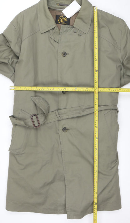 Elite Model Men's Green 44in Belted Trench Coat Cotton Blend