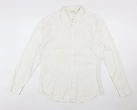 Calvin Klein Men's White Extra-Slim Fit Long Sleeve Cotton Shirt Size 16