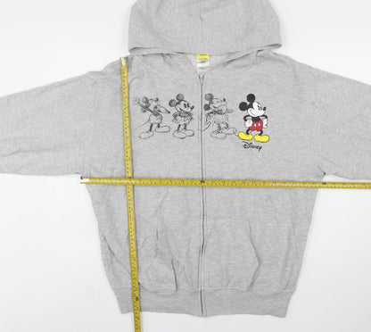 Disney Women Grey Full Zip Hoodie XL Mickey Graphic Print