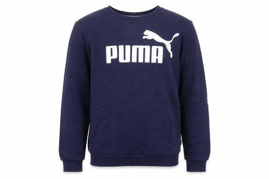 Front view of Puma boys’ blue crew neck pullover sweatshirt 15-16 years logo print