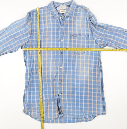 Hilfiger Denim Men's Blue Check Long Sleeve Button-Up Shirt 2XL