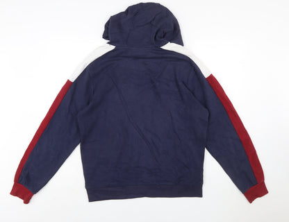 FILA Men Blue Pullover Hoodie Small Logo Sports Fleece Sweatshirt