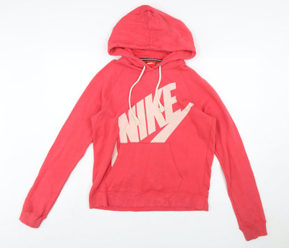 Nike Womens Pink Pullover Hoodie Size M Cotton Blend Logo Style