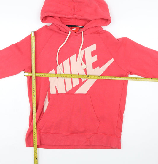 Nike Womens Pink Pullover Hoodie Size M Cotton Blend Logo Style