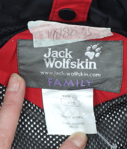 Jack Wolfskin Boys Red Hooded Waterproof Parka Jacket Size 176
