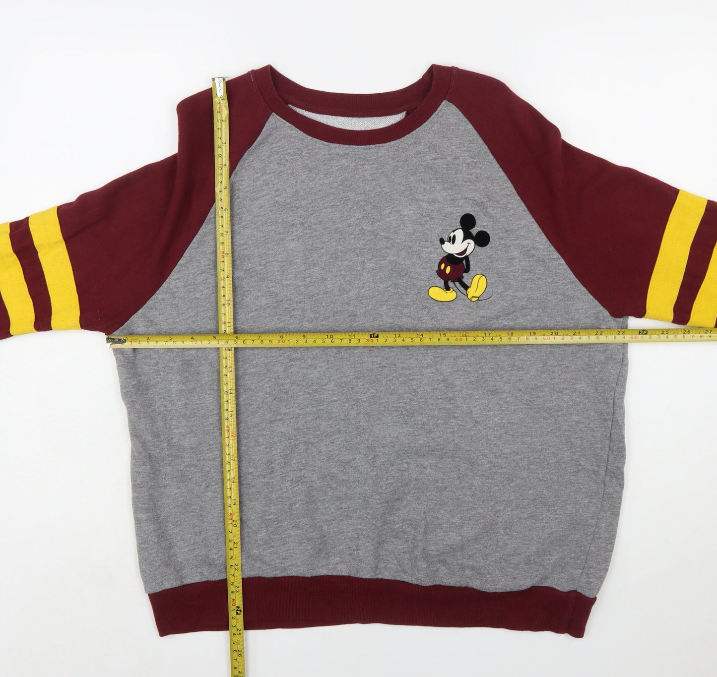Disney Womens Grey Burgundy Mickey Sweatshirt XL Raglan Crew Neck
