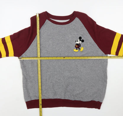 Disney Womens Grey Burgundy Mickey Sweatshirt XL Raglan Crew Neck