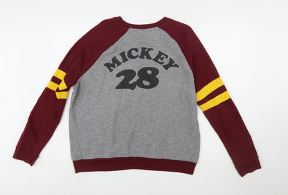 Disney Womens Grey Burgundy Mickey Sweatshirt XL Raglan Crew Neck
