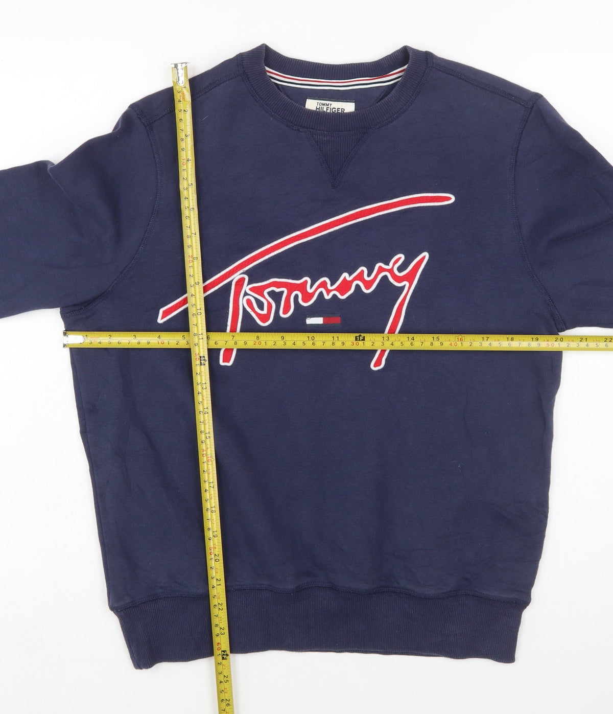 Tommy Hilfiger Men’s Blue Crew Neck Logo Pullover Sweatshirt Size S