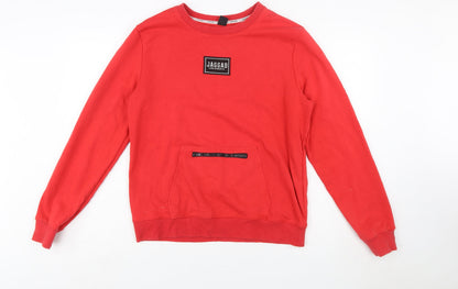 Jaggad Men's Red Crew Neck Pullover Sweatshirt L Logo Zip Pocket
