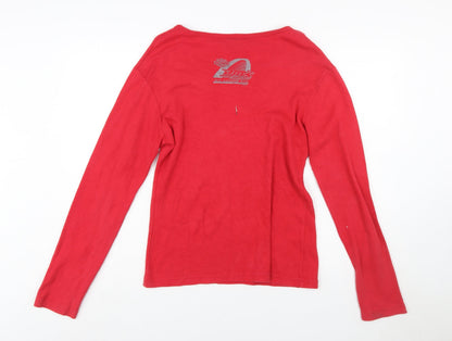 Harley-Davidson Womens Red Long Sleeve Studded V-Neck T-Shirt L
