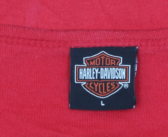 Harley-Davidson Womens Red Long Sleeve Studded V-Neck T-Shirt L