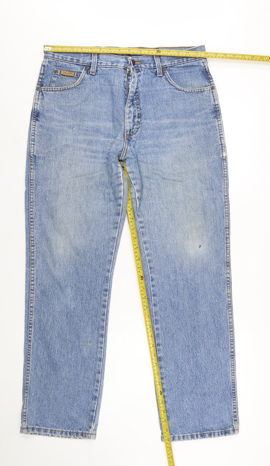 Wrangler Men's Blue Straight Denim Jeans 34x30 Mid Rise