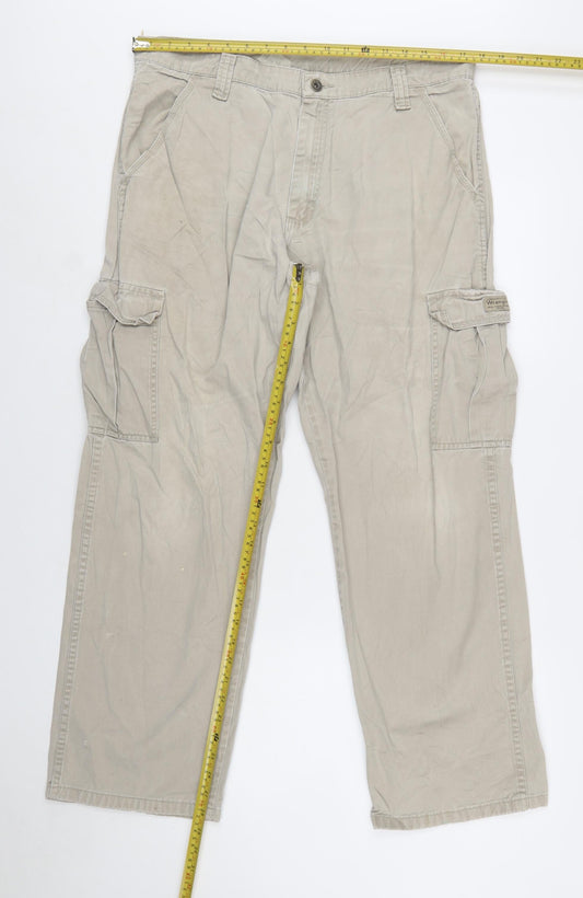 Wrangler Men's Beige Cargo Trousers 34W 30L 100% Cotton Regular Fit