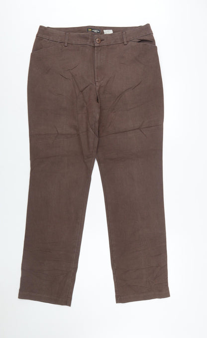 Lee Women's Brown Straight Leg Mid Rise Relaxed Fit Trousers Size 14 Long