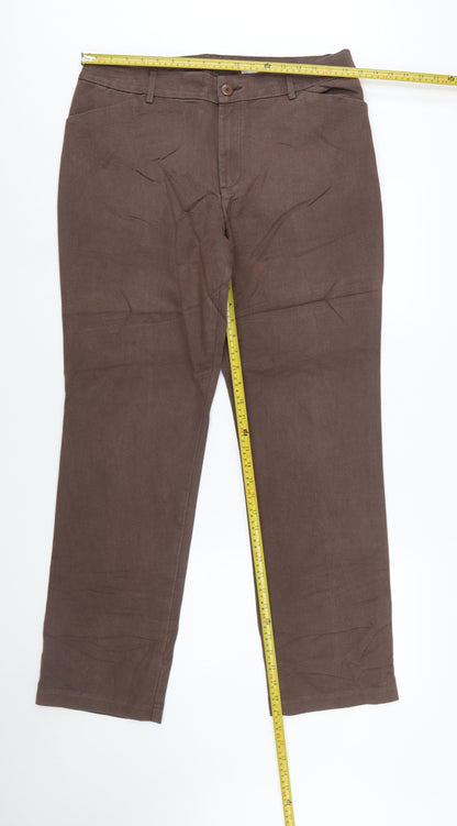 Lee Women's Brown Straight Leg Mid Rise Relaxed Fit Trousers Size 14 Long