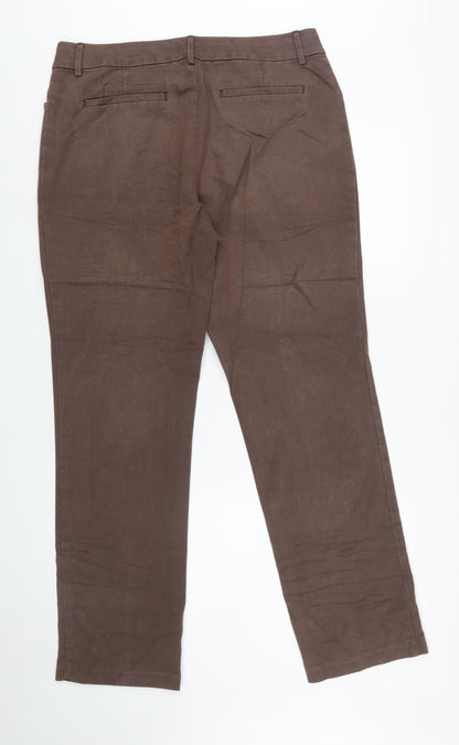 Lee Women's Brown Straight Leg Mid Rise Relaxed Fit Trousers Size 14 Long