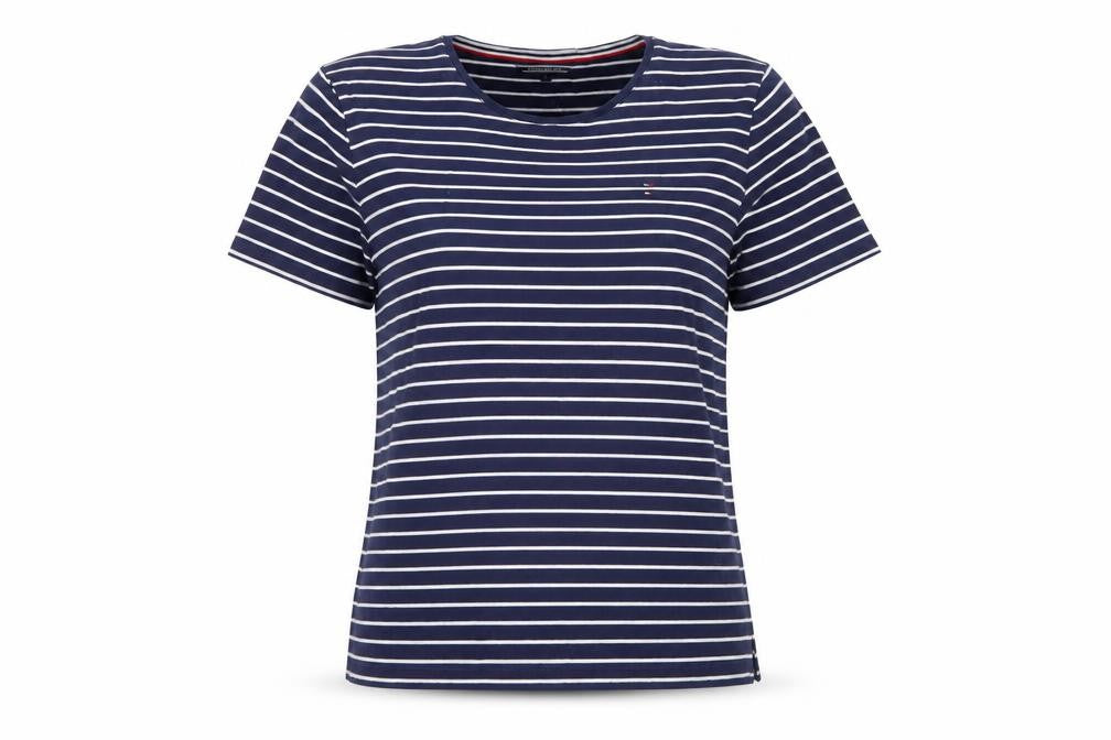 Tommy Hilfiger Women's Blue Striped Cotton T-Shirt L