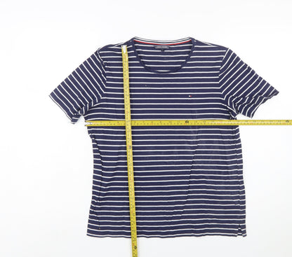 Tommy Hilfiger Women's Blue Striped Cotton T-Shirt L
