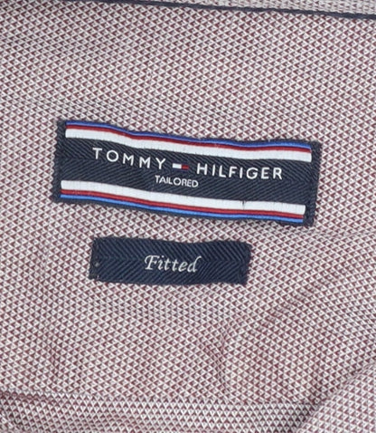 Tommy Hilfiger Men Red Slim Fit Cotton Long Sleeve Button-Up Shirt Size 15