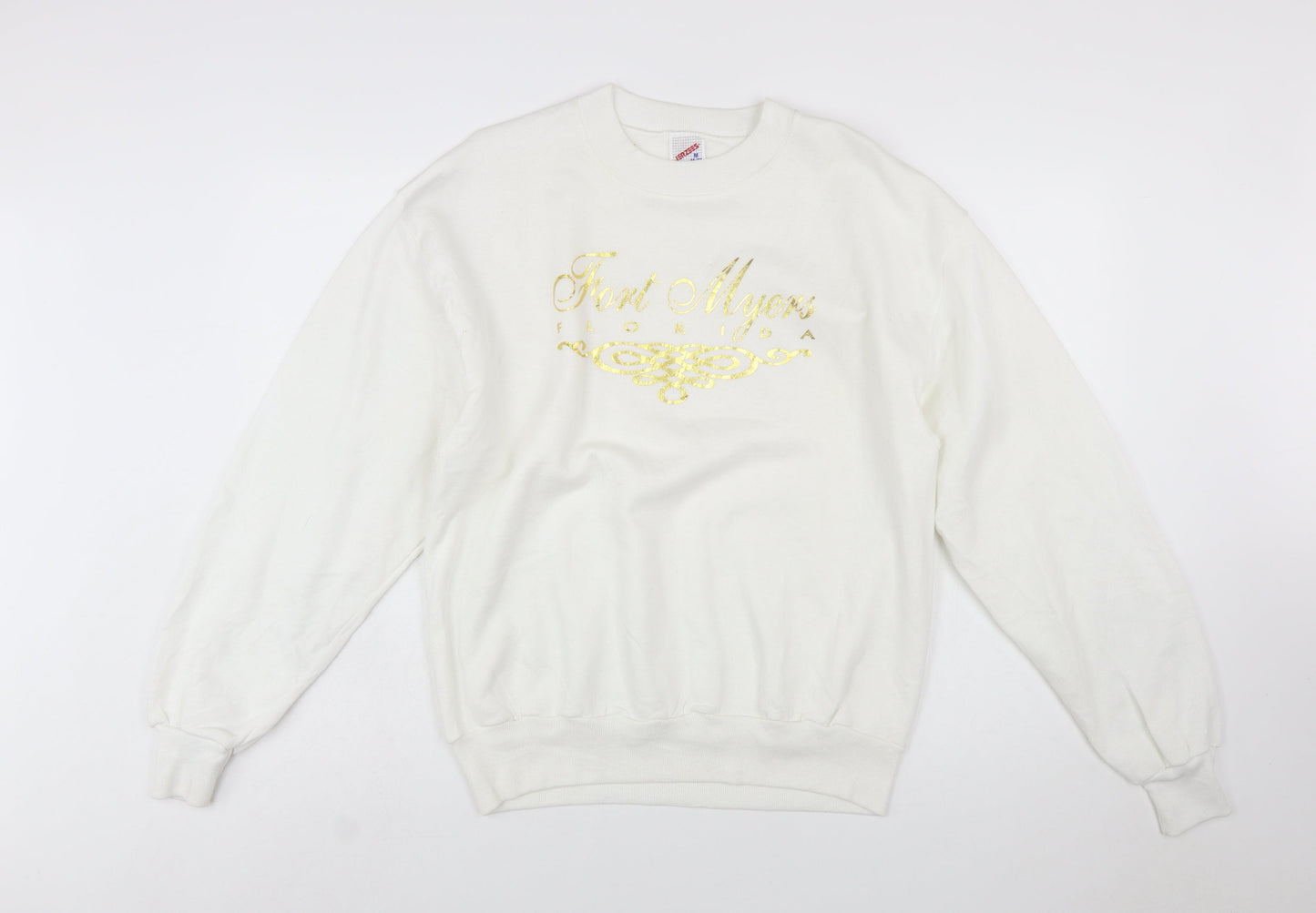 Jerzees Women White Gold Graphic Pullover Sweatshirt Size M