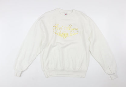 Jerzees Women White Gold Graphic Pullover Sweatshirt Size M
