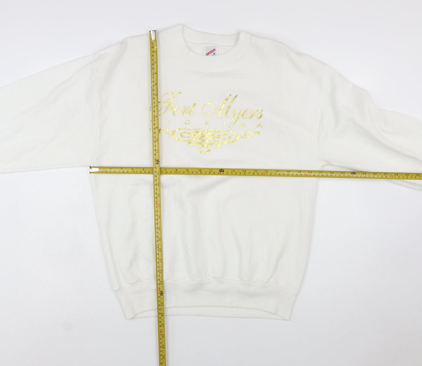 Jerzees Women White Gold Graphic Pullover Sweatshirt Size M