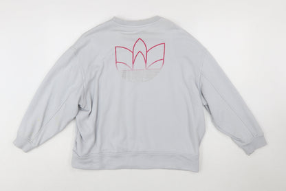 Adidas Women Grey Cotton Crew Neck Sweatshirt Size 12