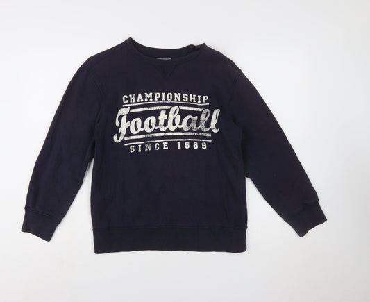 The Children's Place Boys Navy Football Sweatshirt L 10-12 Crew Neck Pullover