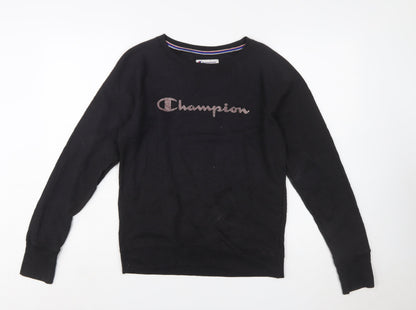 Champion Women's Black Small Pullover Sweatshirt with Logo Detail