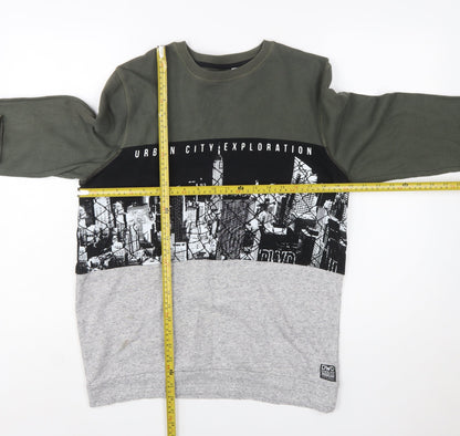 C&A DWD Teens Green Black Grey Urban Graphic Pullover Sweatshirt L