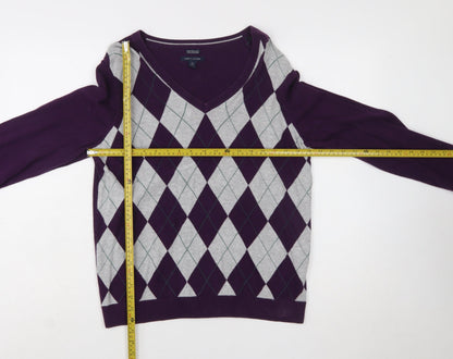 Tommy Hilfiger Women’s Purple Argyle V-Neck Cotton Jumper XL