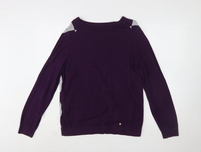 Tommy Hilfiger Women’s Purple Argyle V-Neck Cotton Jumper XL