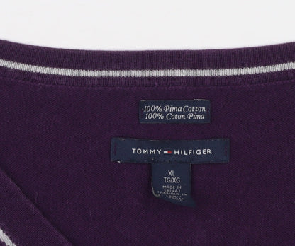 Tommy Hilfiger Women’s Purple Argyle V-Neck Cotton Jumper XL