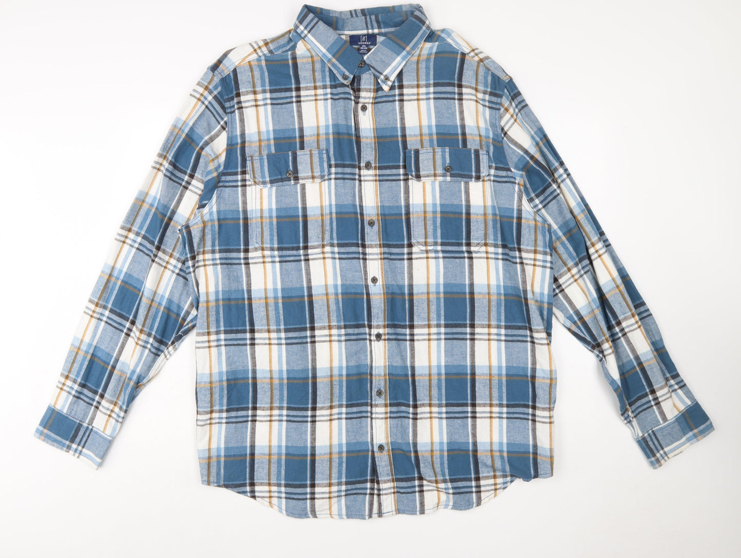 George Men’s Blue Check Flannel Button-Up Shirt 2XL Regular Fit