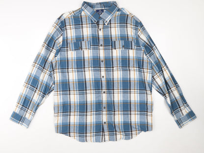 George Men’s Blue Check Flannel Button-Up Shirt 2XL Regular Fit