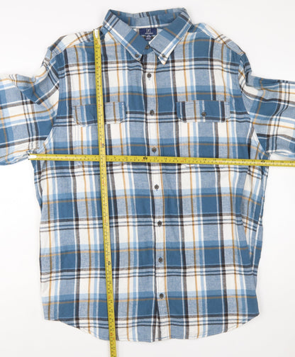 George Men’s Blue Check Flannel Button-Up Shirt 2XL Regular Fit
