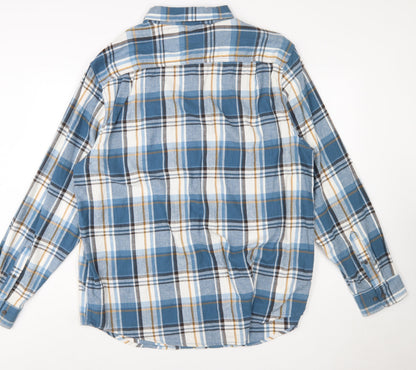 George Men’s Blue Check Flannel Button-Up Shirt 2XL Regular Fit
