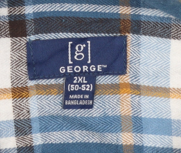George Men’s Blue Check Flannel Button-Up Shirt 2XL Regular Fit